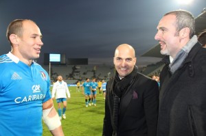 Cristiano Cremonini con Denis Dallan e Sergio Parisse durante la partita Italia vs Australia di Rugby allo stadio Franchi di Firenze