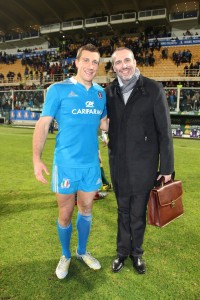 Cristiano Cremonini con il giocatore Alberto Sgarbi durante la partita Italia vs Australia di Rugby allo stadio Franchi di Firenze