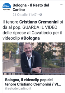 Cristiano Cremonini Articolo Carlino Videoclip Libertà